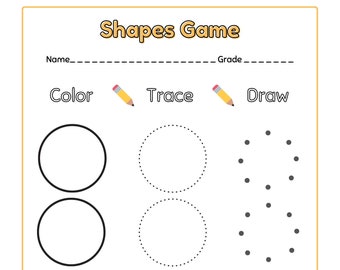 Learn Shapes - Shape Tracing, Shape Drawing, Shape Coloring Activity Sheets - Shape Practice Sheets - 6 Total Shapes, Digital Printables