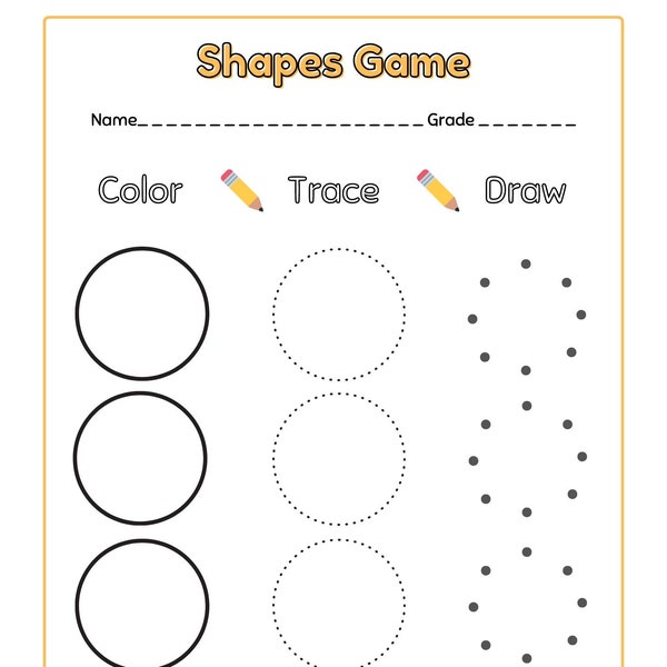 Learn Shapes - Shape Tracing, Shape Drawing, Shape Coloring Activity Sheets - Shape Practice Sheets - 6 Total Shapes, Digital Printables