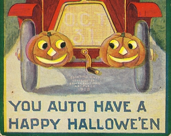 Vintage Halloween Digital Download - Pumpkin Driving Car Retro Printable - Halloween Download - Halloween Printable