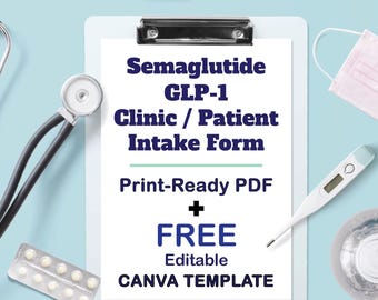 Semaglutide Patient Intake Form Template GLP-1 Clinic Intake Form Canva Editable Med Spa New Client Form Digital Download PDF Canva Template