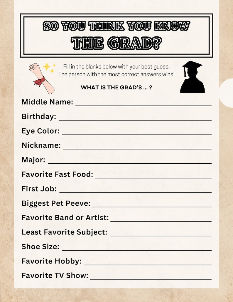 Graduation Game | Class of 2024 Grad Party Printable Game | High School ...