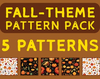 Fall Theme Seamless Patterns Pack, Fall Patterns, Pack 5, Digital Download