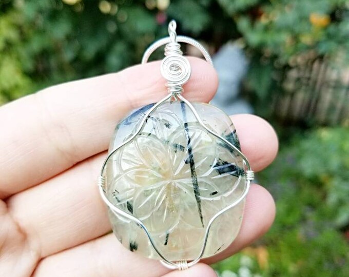 Carved Prehnite Necklace Reiki Infused Handmade Jewelry | Etsy