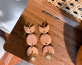 Moon Phases | Earrings | Boho Clay Earrings | Clay Earrings | Statement Earrings | 18k Gold Plated | Polymer clay earrings