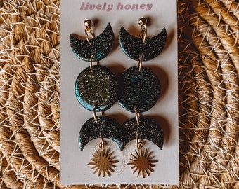 Moon Phases | Polymer Clay Earrings | Boho Clay Earrings | Clay Earrings | Statement Earrings | 18k Gold Plated