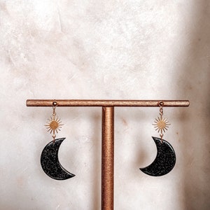 Crescent Moon Drop Earrings | Polymer Clay Earrings | Boho Clay Earrings | Clay Earrings | Statement Earrings |
