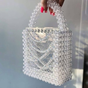 Handmade Crystal Beaded Bag | Elegant Clear Bead Purse | Unique Handmade Evening Clutch