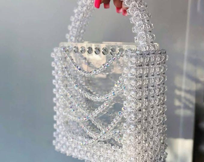 Handmade Crystal Beaded Bag | Elegant Clear Bead Purse | Unique Handmade Evening Clutch