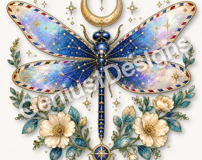 Dragonfly Clipart Bundle: Botanical Fantasy PNG Digital Download
