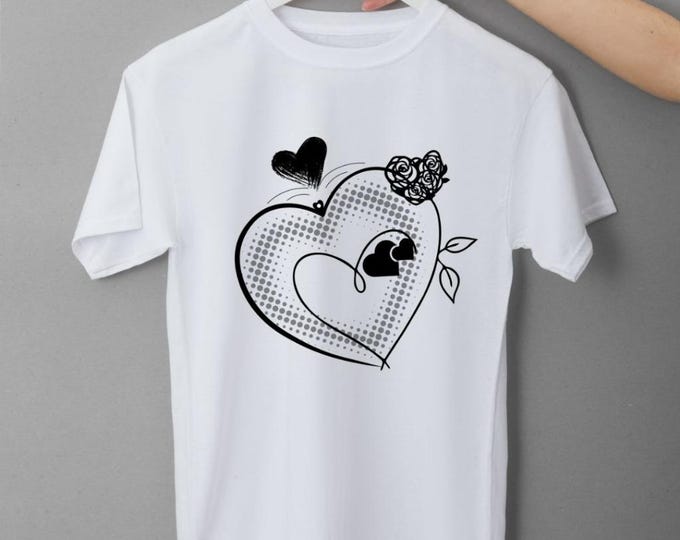 Romantic Comic Style Heart Print -Modern Love Art,Black and White Wall Decor,Valentine's Day gift