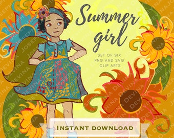 Summer girl instant download clip art - Cute clip art