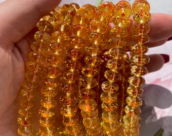 Sparkling Golden Orange Citrine Micro Faceted Rondelles 14 Inch Strand Citrine AAA Citrine Necklace 52 Pieces 11mm 13mm