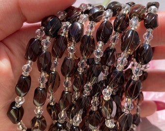 Smoky Quartz Crystal Bracelet: Natural Gemstone, Elastic Chakra Jewelry