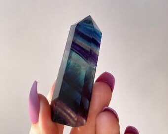 Crystal Wand-Large Fluorite Green Fluorite Fluorite Wand Fluorite Point 1.7lb Rainbow Fluorite Obelisk Purple Fluorite Fluorite Tower