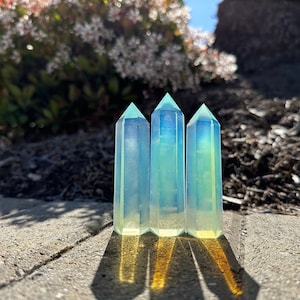 Opalite Crystal Point: Stone Obelisk Tower, Home Decor (80-90mm)