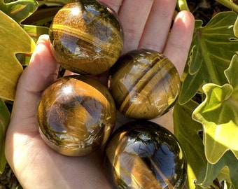 Natural Tiger Eye Sphere Tiger Eye Sphere WITH Ring Stand Tiger Eye Ball Authentic Crystal Decor Meditation Healing Stone Energy Gift