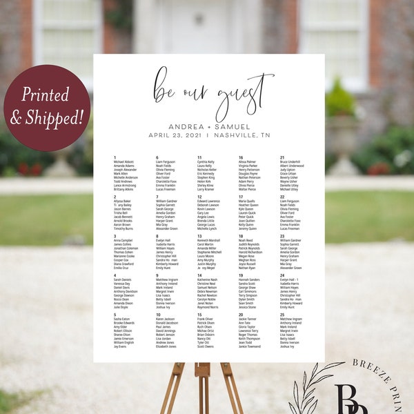 Printed Wedding Seating Chart - Be Our Guest Sign - Wedding Seating Chart -  Custom Seating Chart Sign - Personalized Wedding Sign