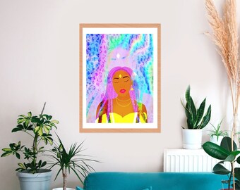 Higher Self | Zen Wall Art, Black Woman Art, Surreal Art, Black Artist, Meditation Art, Black Spiritual Meditation Art, Spiritual Black Girl