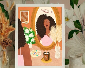 Favorite Girl Art Print | Self Love Art, Black Artist Wall Art, Body Positive Art, Positive Affirmations Wall Art, Black Art, Self Care Art
