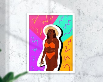 Summer Body | Colorful Illustration, Summer Art Print, Melanin Art, Black Woman Wall Art, Black Art Prints, Vibrant Art, Black Owned Shop