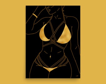 Have Mercy Art Print | Black & Gold Line Art, Erotic Art, Sexy Wall Art, Black Woman Art, Erotic Line Art, Sensual Wall Art, Lingerie Art