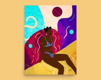 Colorful Abstract Art | Black Woman Art Print, Black Girl Art, Black Woman Poster, Surreal Art, Summertime Wall Art, Black Artist Print