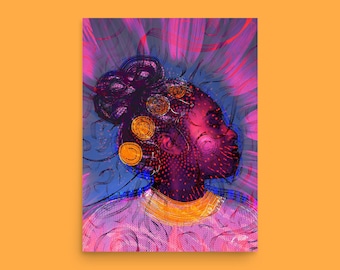 Royalty Art Print | Melanin Art, Black Artist, Girl With Braids, Black Queen Wall Art, African American Art, Black Woman Art, Abstract Woman