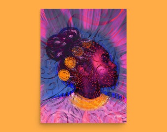 Royalty Art Print | Melanin Art, Black Artist, Girl With Braids, Black Queen Wall Art, African American Art, Black Woman Art, Abstract Woman