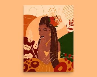 Honey Art Print | Afro Bohemian Decor, Black Woman Art, Black Hair Art, Afrocentric Wall Art, Unique Wall Art, Abstract Illustration, Golden