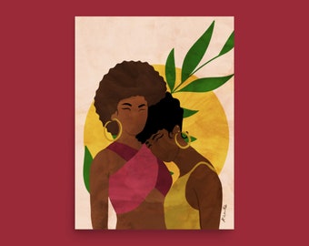 My Sister's Keeper Art Print | Sisterhood, Friendship, Best Friends, Black Love, Black Women Art, Black Sisters, Gift for Friend, Wall Decor