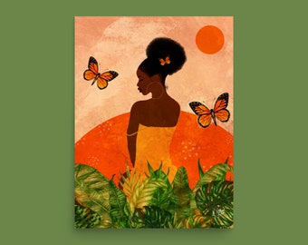 Plant Goddess Art Print | Melanin Art, Black Artist, Black Girl Magic, Black Girl Wall Art, Plant Lover, Plant Mom Art, Natural Hair Art