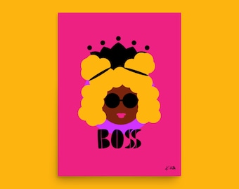 BOSS Art Print, Black Woman Art, Colorful Black Girl Art, Black Girl Wall Art, Black Goddess, Afro Queen, Black Queen, Black Owned Shops