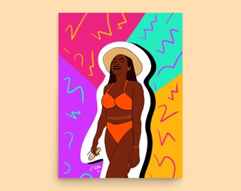 Summer Body | Colorful Illustration, Summer Art Print, Melanin Art, Black Woman Wall Art, Black Art Prints, Vibrant Art, Black Owned Shop