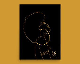 ESSENCE | Black Woman Nude Art Print, Black Artist, Black Owned, Black Wall Art, Black Illustration, Black and Gold Wall Art, Black Line Art