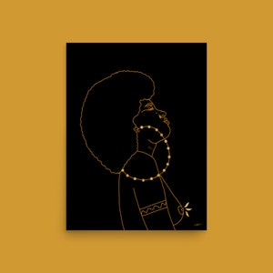 ESSENCE Black Woman Nude Art Print, Black Artist, Black Owned, Black Wall Art, Black Illustration, Black and Gold Wall Art, Black Line Art image 1