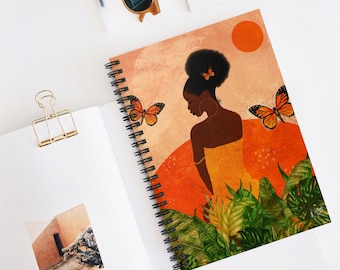 Plant Goddess Notebook | Black Girl Journal, Plant Lover Gift, Black Woman Notebook, Black Artists, Black Girl Magic, Spiral Ruled Line, Art