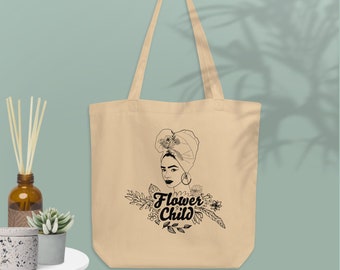 Flower Child | Eco Tote Bag, Spiritual Tote Bag, Black Hippie, African American Tote, Black Women Tote Bag, Boho Bag, Tote Bag Canvas