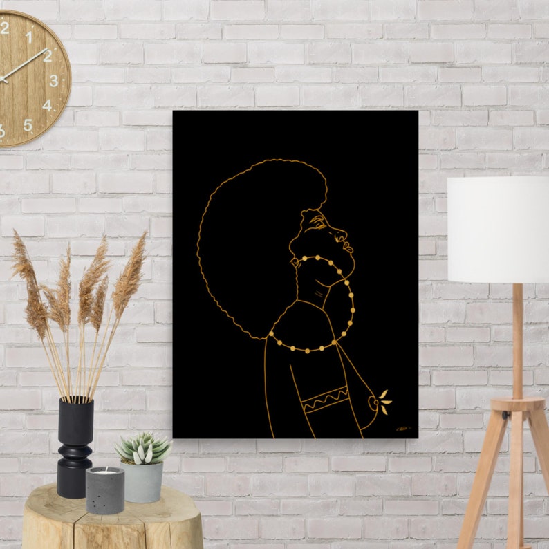 ESSENCE Black Woman Nude Art Print, Black Artist, Black Owned, Black Wall Art, Black Illustration, Black and Gold Wall Art, Black Line Art image 3