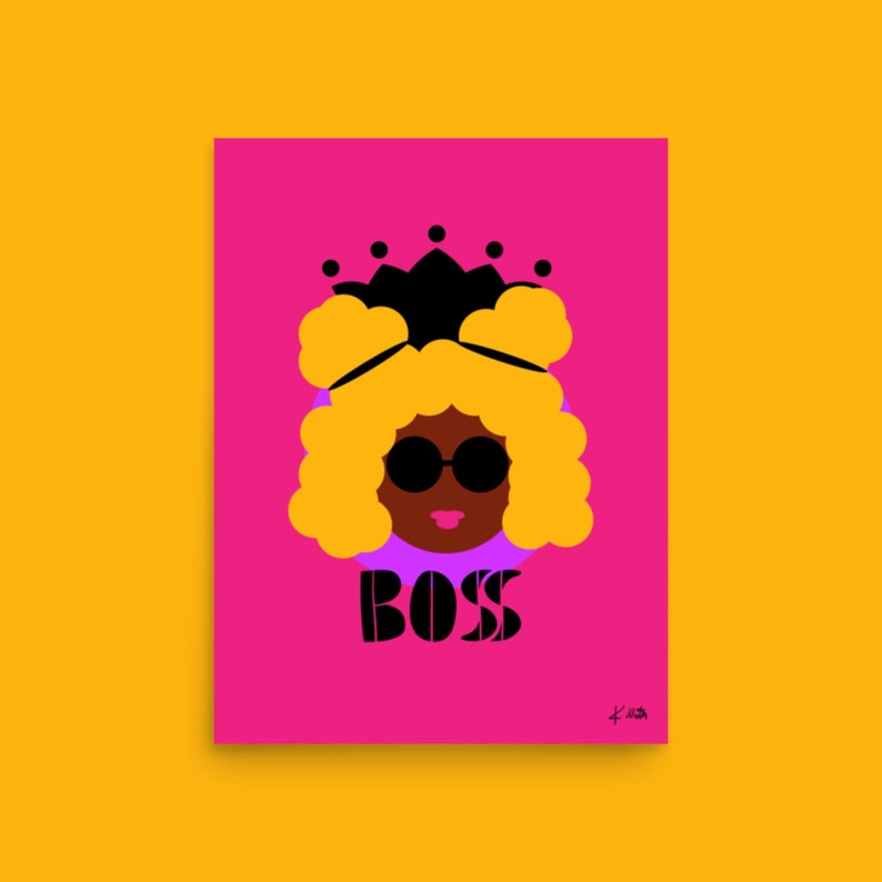 BOSS Art Print, Black Woman Art, Colorful Black Girl Art, Black Girl Wall Art, Black Goddess, Afro Queen, Black Queen, Black Owned Shops image 1