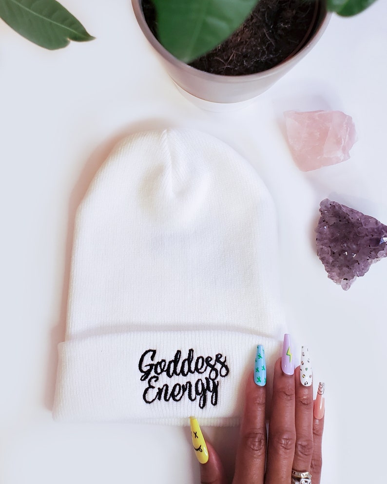 Goddess Energy Beanie Black Girl Magic, Spiritual Hat, Divine Feminine, Spiritual Black Girls, Black is Beautiful, Black Owned, Goddess White