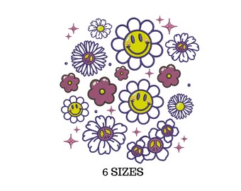 Flower Face Embroidery, Groovy Flowers, Retro Flowers, Boho Hippie