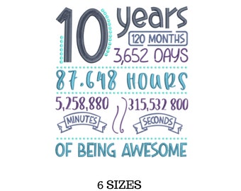 Birthday Embroidery, 10th Birthday, Age 10, Cheap Birthday, Young Girl Gift, Big 10 Gift