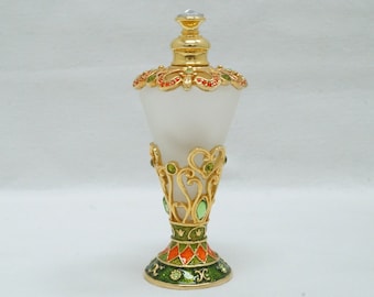 Vintage  Essential Oil Perfume Crystal Pewter Glass Bottles Pewter 14K Gold Plated