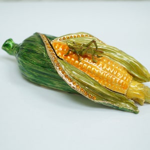 Cristiani Collezione Large Corn Trinket Box Petwer 14K Gold Plated