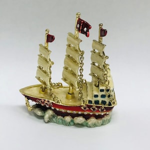 Cristiani Collezione Pirate Ship Trinket Box Pewter 14K Gold Plated