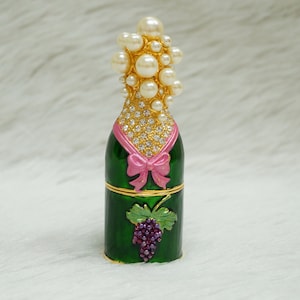Crisitiani Collezione Large Champagne Bottle Trinket Box Pewter 14K Gold Plated