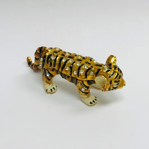 Cristiani Collezione Small Tiger Trinket Box Pewter 14K Gold Plated