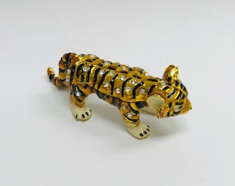 Cristiani Collezione Small Tiger Trinket Box Pewter 14K Gold Plated