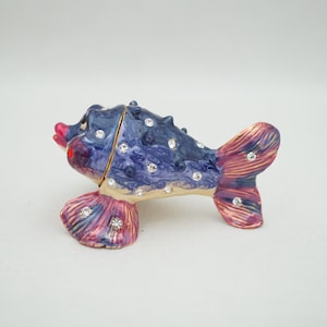 Cristiani Collezione Puffer Fish Trinket Box Pewter Jeweled Enameled 14K Gold Plated