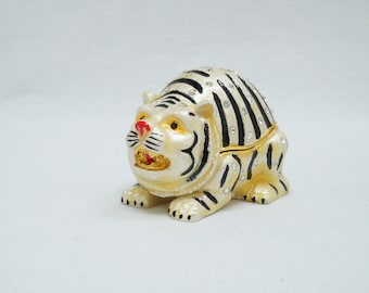 Cristiani Collezione Chubby Stripe Tiger Trinket Pewter Enameled 14K Gold Plated
